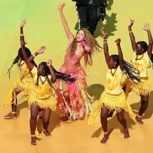 Shakira performs during the Topps Final Halftime Show the FIFA World Cup 2026 Final match between Spain and Argentina at New York New Jersey Stadium on July 19, 2026 in East Rutherford, New Jersey.