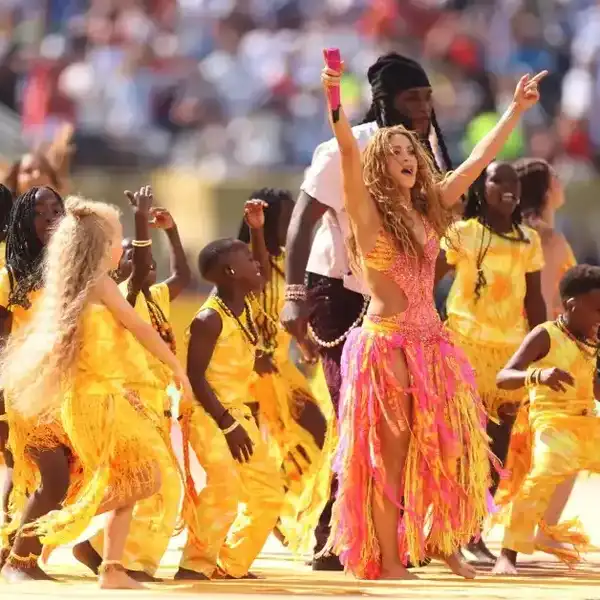 Shakira performs during the Topps Final Halftime Show the FIFA World Cup 2026 Final match between Spain and Argentina at New York New Jersey Stadium on July 19, 2026, in East Rutherford, N.J.
