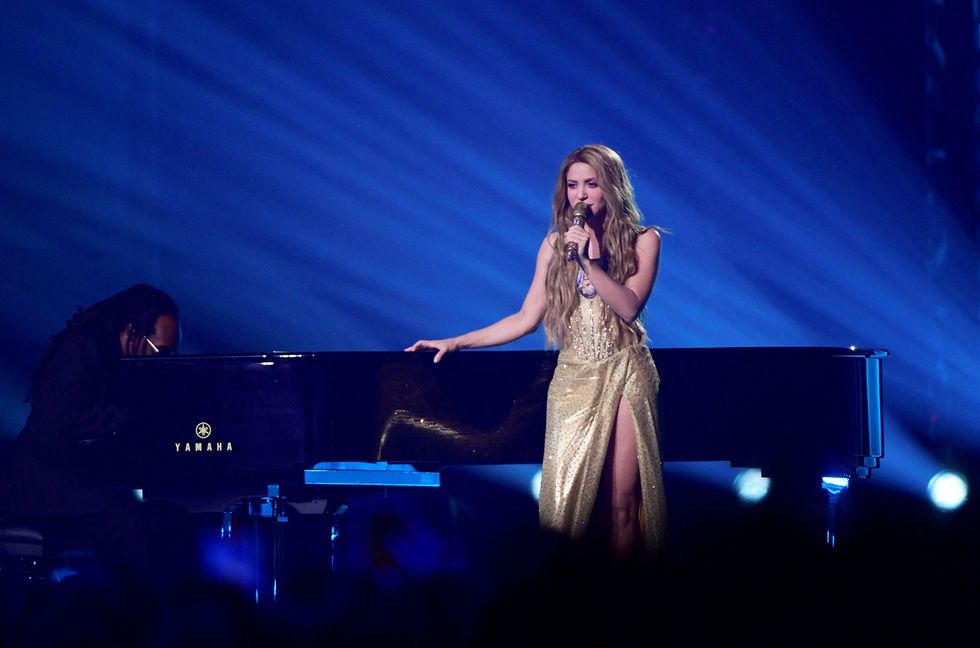 Shakira performs on stage during the 24th Annual Latin Grammy Awards ceremony at the Conference and Exhibition Centre (FIBES) in Sevilla on Nov. 16, 2023.