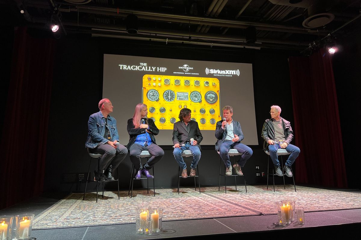 SiriusXM Canada's Jeff Leake with The Tragically Hip: Rob Baker, Paul Langlois, Gord Sinclair and Johnny Fay.