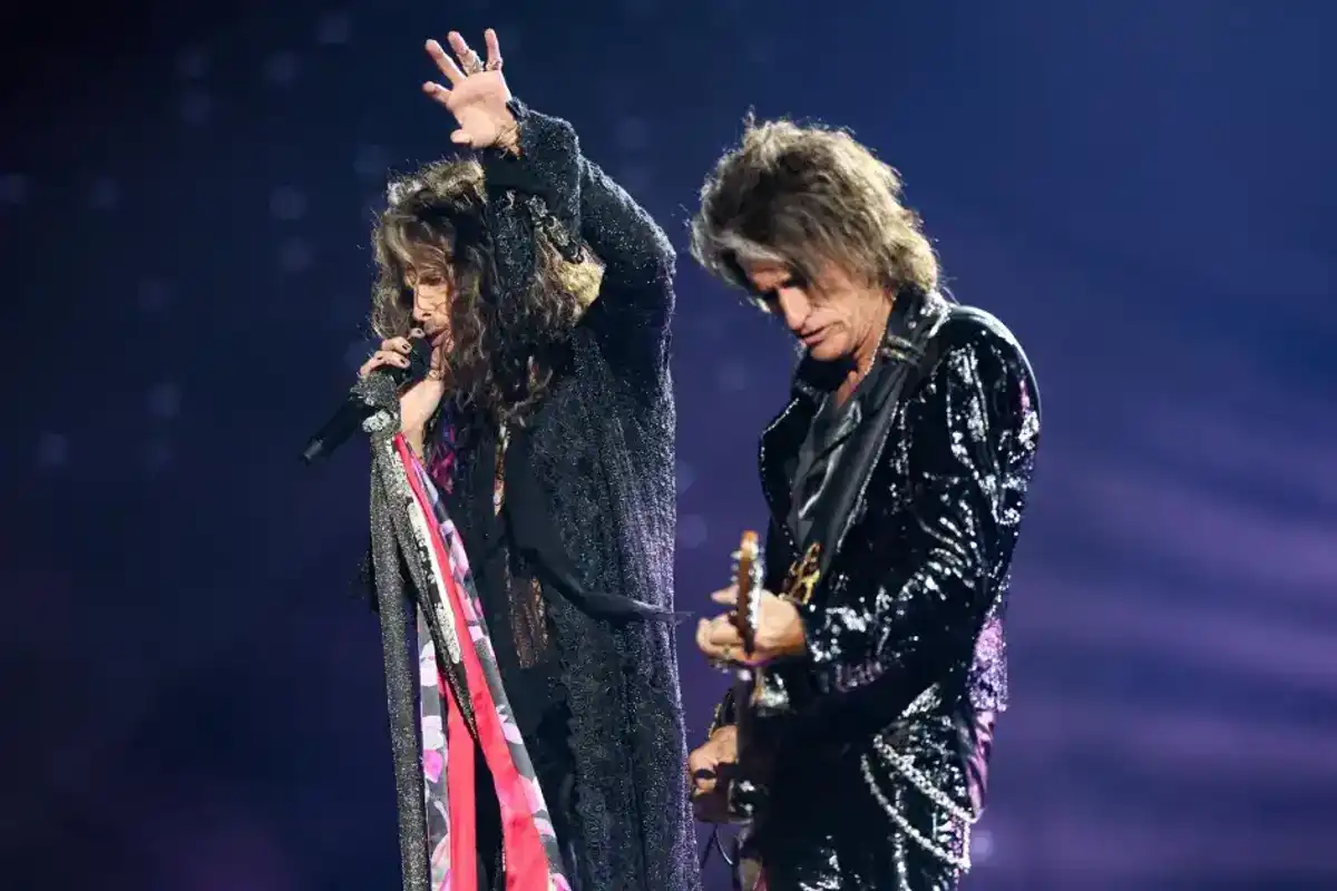 Steven Tyler, Joe Perry perform onstage at the MTV Video Music Awards 2025 held at UBS Arena on September 07, 2025 in New York, New York.