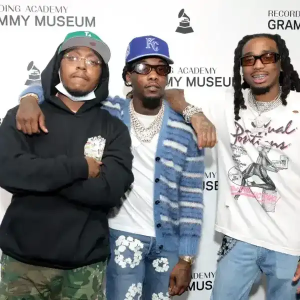Takeoff, Offset and Quavo of Migos attend A Conversation with Migos at The GRAMMY Museum on September 22, 2021 in Los Angeles, California.