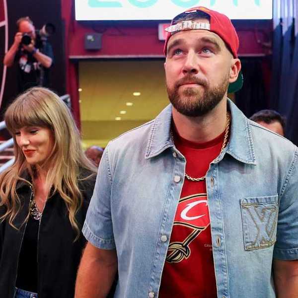 Taylor Swift and Travis Kelce attend a New York Knicks and Cleveland Cavaliers game in the NBA Eastern Conference Finals at Rocket Arena on May 23, 2026 in Cleveland, Ohio.
