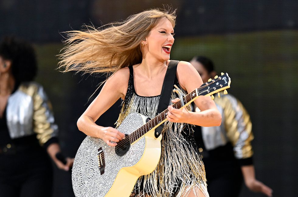 Taylor Swift performs on stage during during "Taylor Swift | The Eras Tour" at Anfield on June 13, 2024 in Liverpool, England.