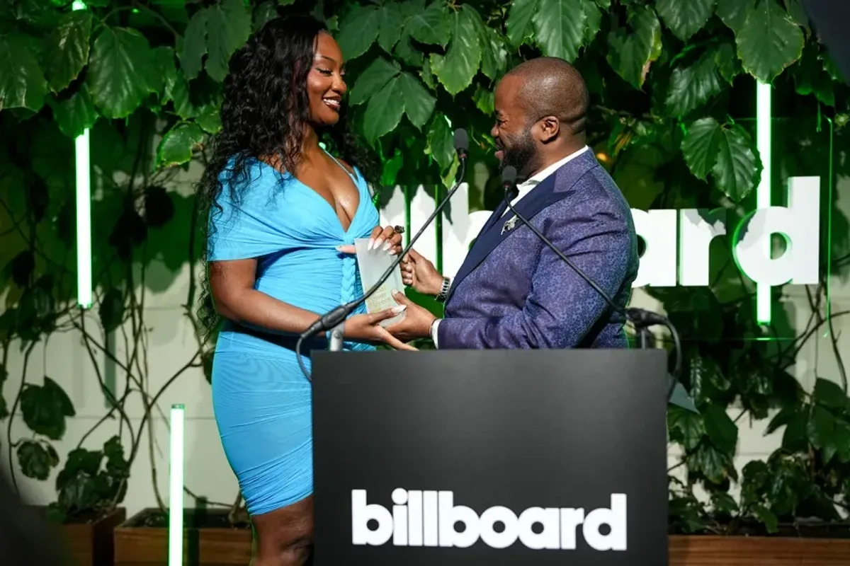 Tems and Nkosiyati Khumalo at the Billboard Global Power Players party held at the Shoreditch House on June 04, 2025 in London, England.
