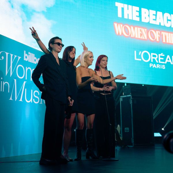 The Beaches accept the Women of the Year award at Billboard Canada Women in Music on Oct. 1, 2025 at Rebel in Toronto.