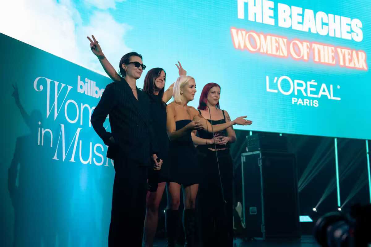 The Beaches accept the Women of the Year award at Billboard Canada Women in Music on Oct. 1, 2025 at Rebel in Toronto.
