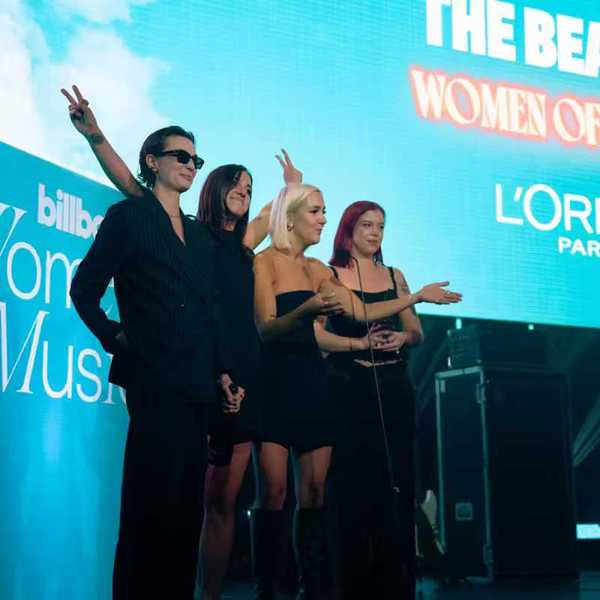 The Beaches accept the Women of the Year award at Billboard Canada Women in Music on Oct. 1, 2025 at Rebel in Toronto.