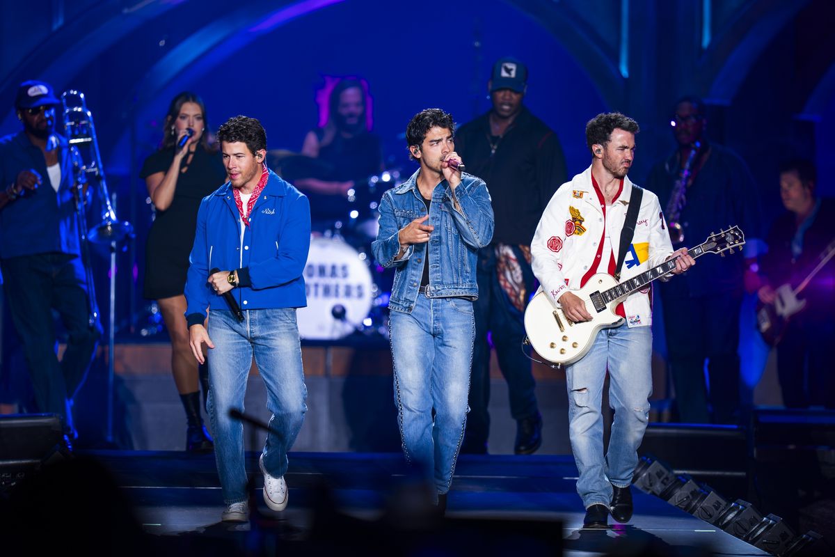 The Jonas Brothers at Rogers Centre in Toronto on August 21, 2025.