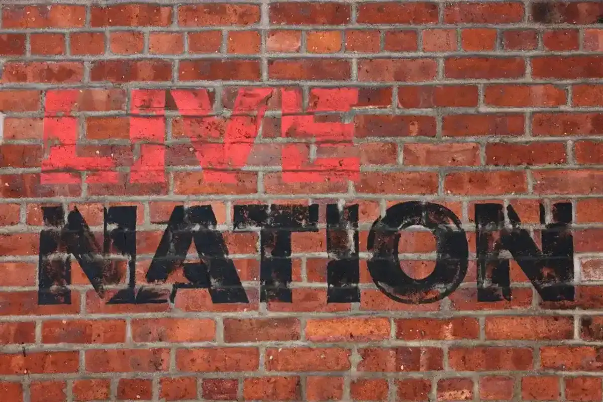 The Live Nation logo is seen at its NYC headquarters on May 23, 2024 in New York City.