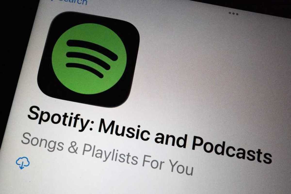 The Spotify logo in shown on a tablet on Feb. 10, 2026 in Chicago, Illinois. Spotifiy's stock price spiked after the company reported a 11% jump in monthly users from a year ago to 751 million, beating analysts expectations of 744.7 million.