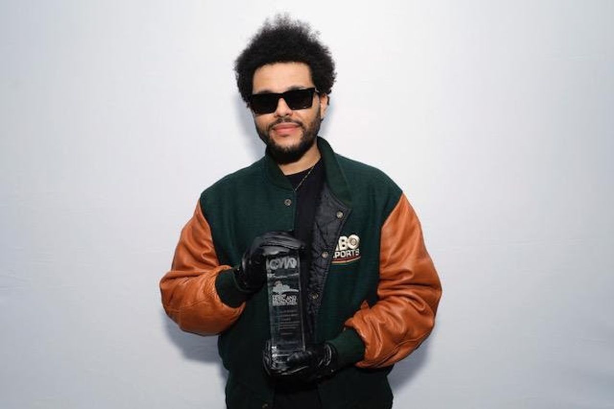 The Weeknd accepting the 2022 CMW Allan Slaight Humanitarian Spirit Award.