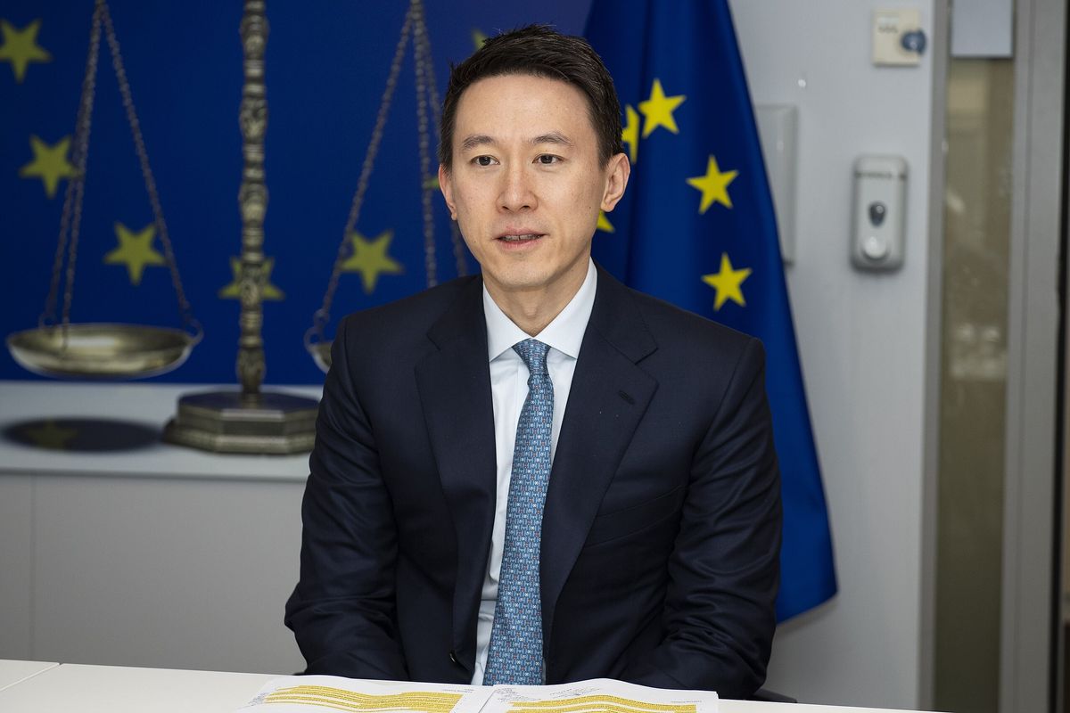 TikTok CEO Shou Zi Chew in a meeting at the European Commission.