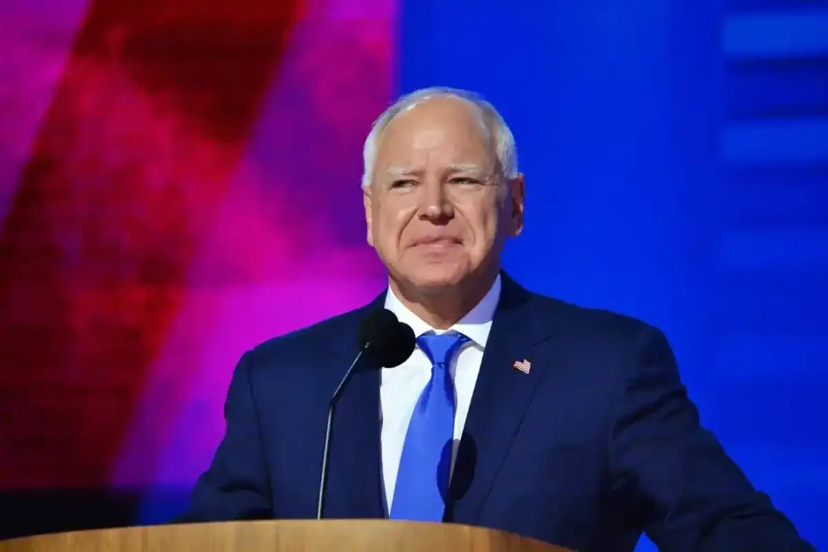 Tim Walz, governor of Minnesota and Democratic vice-presidential nominee, speaks during the Democratic National Convention (DNC) at the United Center in Chicago, Illinois, United States on Aug. 21, 2024.