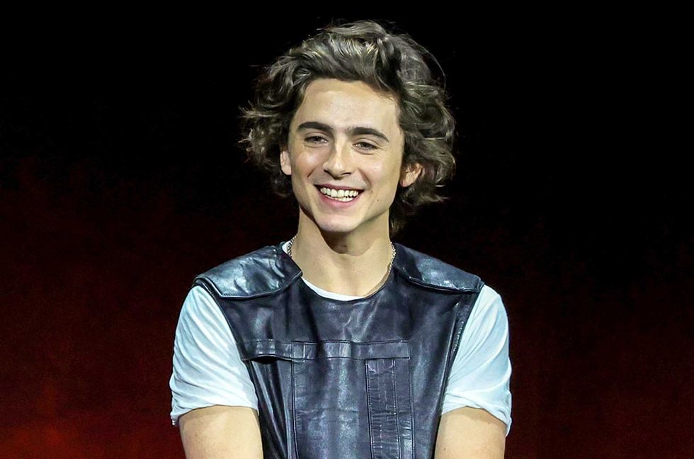 Timothée Chalamet listens onstage as he promotes the film "Dune: Part Two" during the Warner Brothers Pictures presentation during CinemaCon, the official convention of the National Association of Theatre Owners, at The Colosseum at Caesars Palace on April 25, 2023 in Las Vegas.