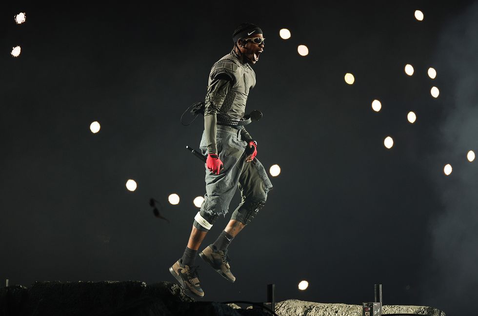 Travis Scott performs onstage during the "Utopia – Circus Maximus World Tour” at the Gelredome on June 28, 2024 in Arnhem, Netherlands.