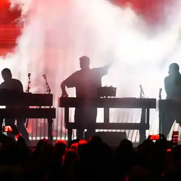 Trent Reznor, Boys Noize, and Atticus Ross perform during the World Premiere of Disney's 'Tron: Ares' at the TCL Chinese Theater in Hollywood, Calif., on Oct. 6, 2025.