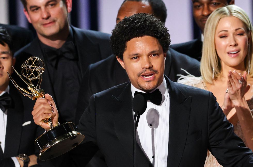 Trevor Noah accepts the outstanding variety series award for 'The Daily Show with Trevor Noah' onstage during the 75th Primetime Emmy Awards at Peacock Theater on Jan. 15, 2024 in Los Angeles, California.