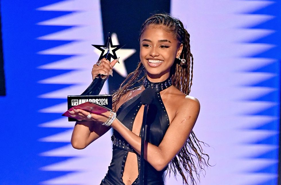 Tyla accepts the Best International Act award onstage during the 2024 BET Awards at Peacock Theater on June 30, 2024 in Los Angeles.