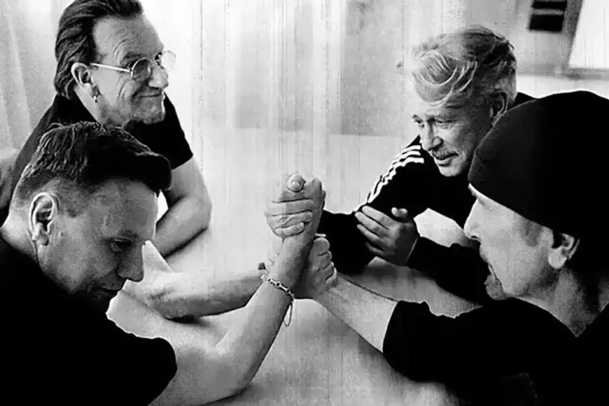 U2 members (from l to rt) Larry Mullen Jr., Bono, Adam Clayton, The Edge
